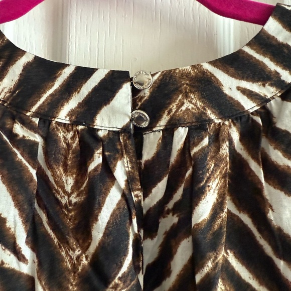 Calvin Klein Brown and White Animal Print Blouse Size Small Puff Sleeves - Picture 6 of 7